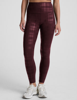 Plaid Foil Burgundy High Waisted Midi Legging