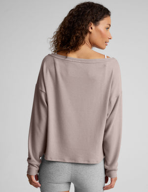 brown off the shoulder lightweight sweater. 